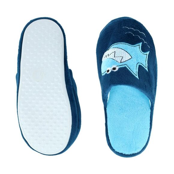 CTM Boy's Slide House Slippers with Shark Detail - Picture 3 of 3